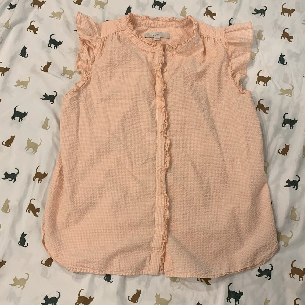 Loft Gingham Seersucker Ruffle Top